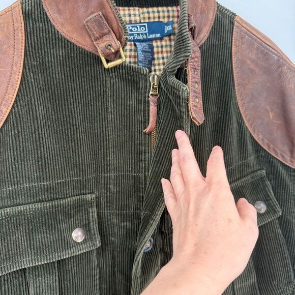 Polo Ralph Lauren Corduroy Leather Hunting Safari Sportsman Jacket Green Men XXL - Picture 2 of 7
